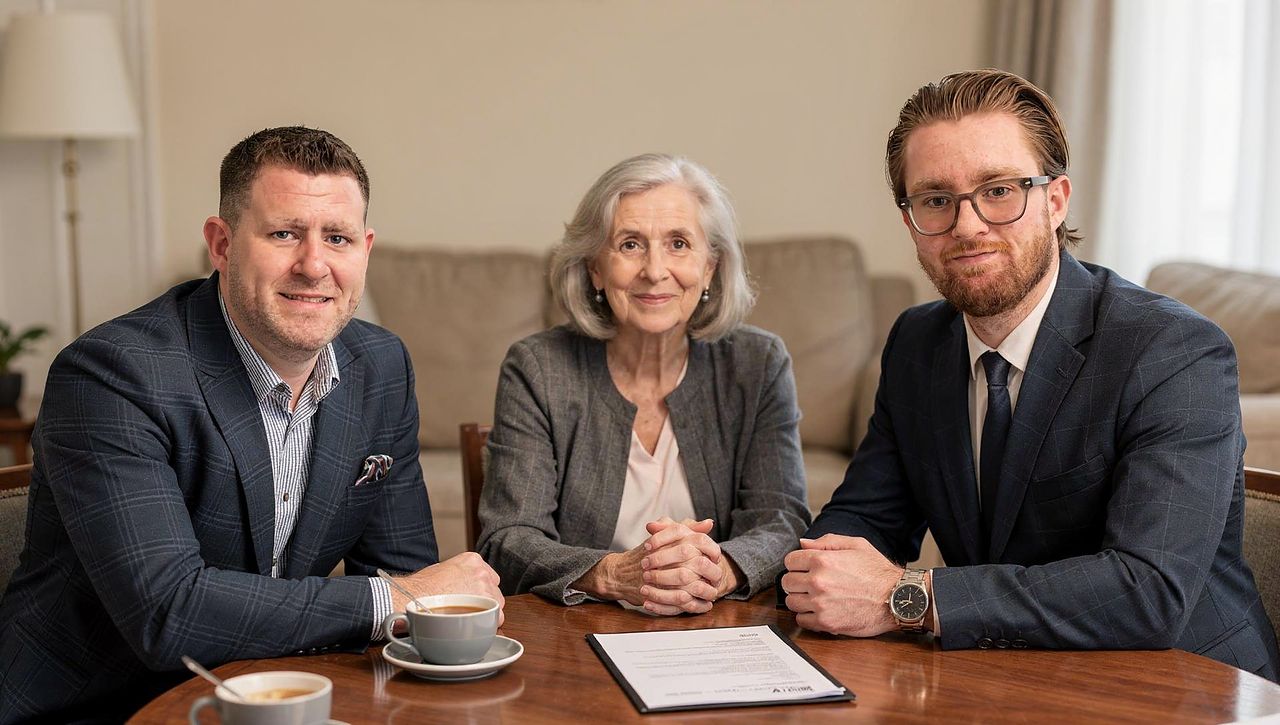 Jöran C. Bayer und Finn C. M. Bayer beraten eine Eigentümerin bei ihr zu Hause